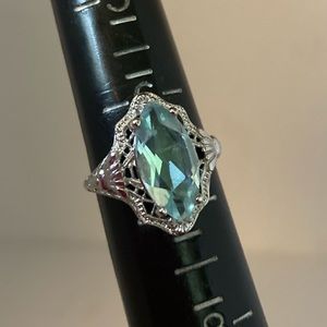 Beautiful Sterling Ring- Man made Aquamarine. NOS